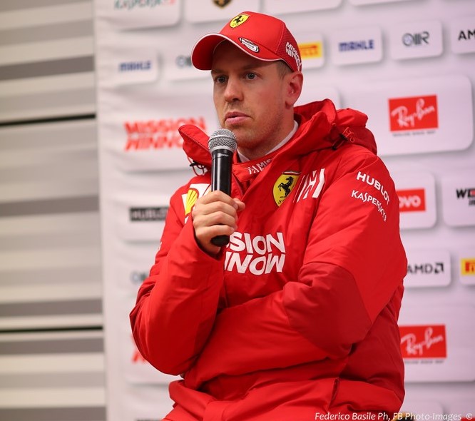 Sebastian Vettel answers questions Monday in Barcelona