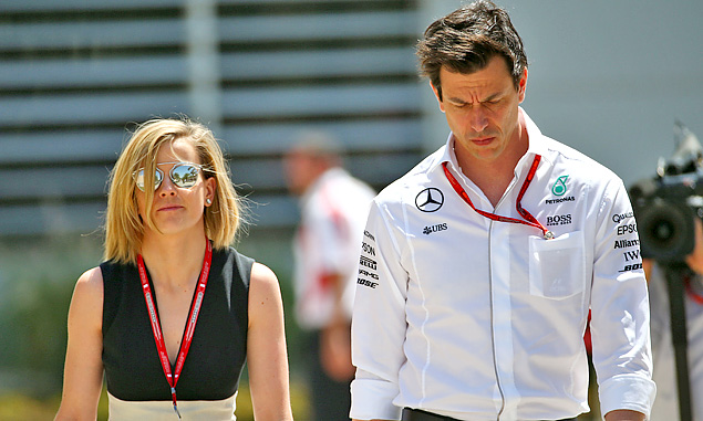 Wolff and wife Suzie. He looks worried, but Mercedes always wins at Sochi