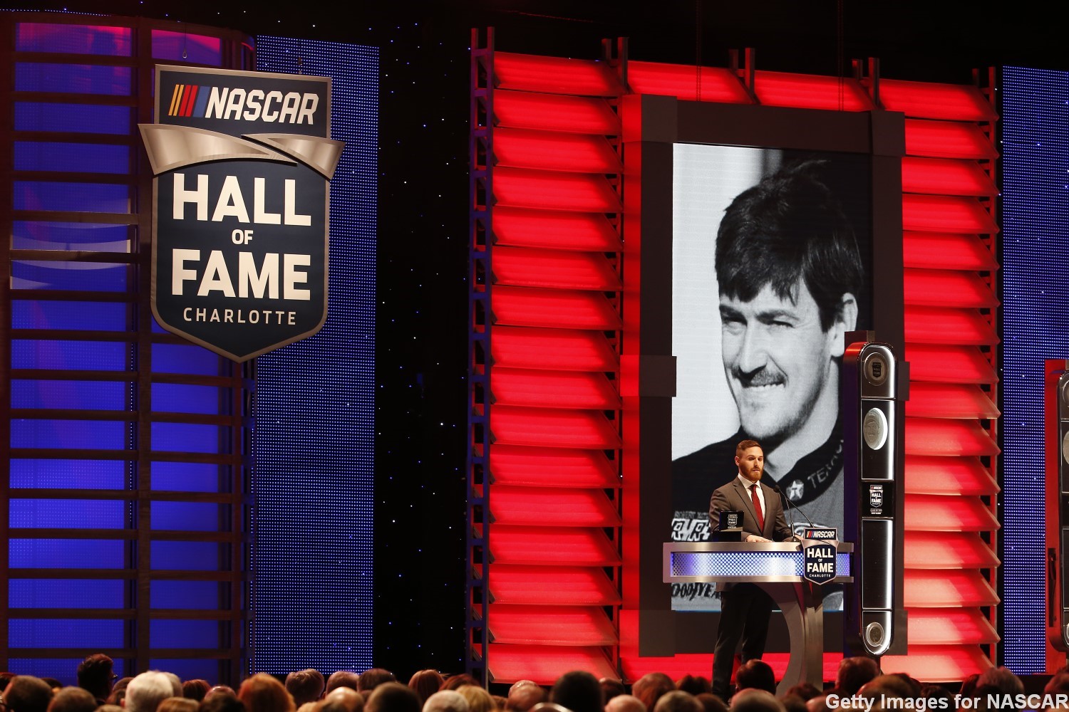 Robbie Allison speaks as Davey Allison is inducted into the NASCAR Hall of Fame