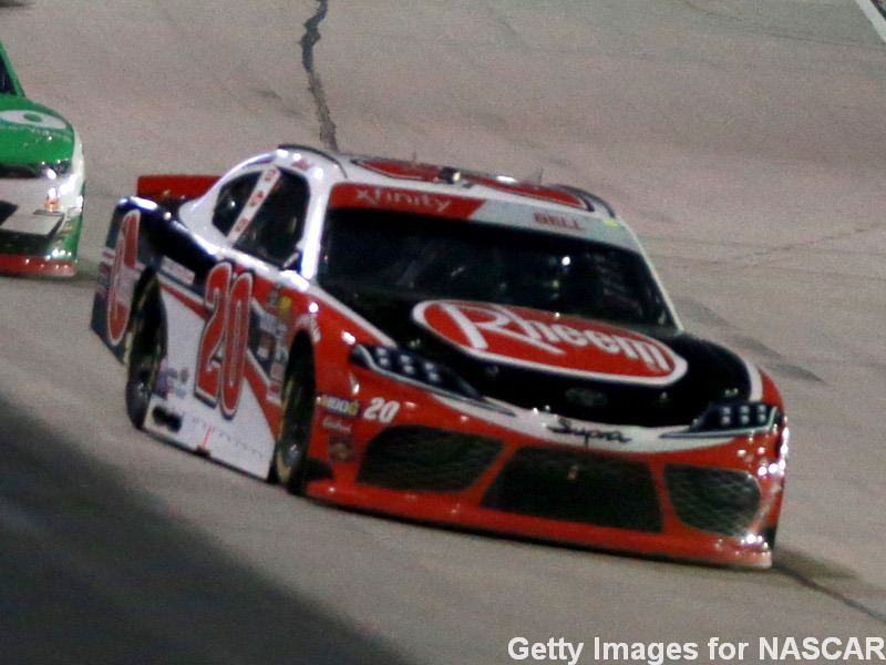 Christopher Bell leads a pack of cars during Saturday night's NASCAR Xfinity Series race at Texas Motor Speedway