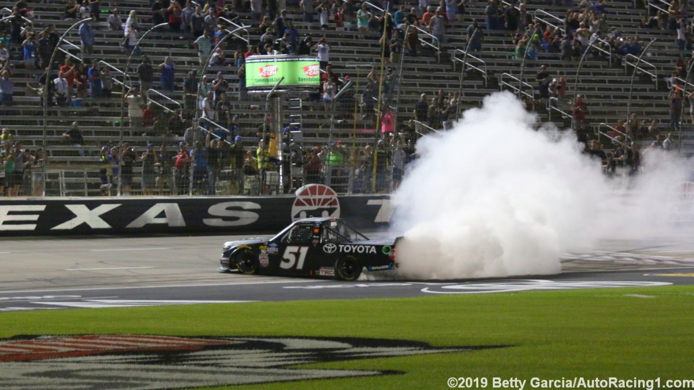 Biffle does victory donuts