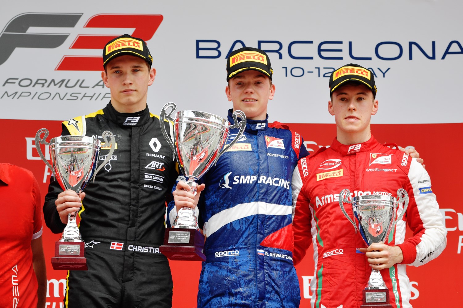 Christian Lundgaard (ART Grand Prix), Robert Shwartzman, Marcus Armstrong (PREMA Racing)