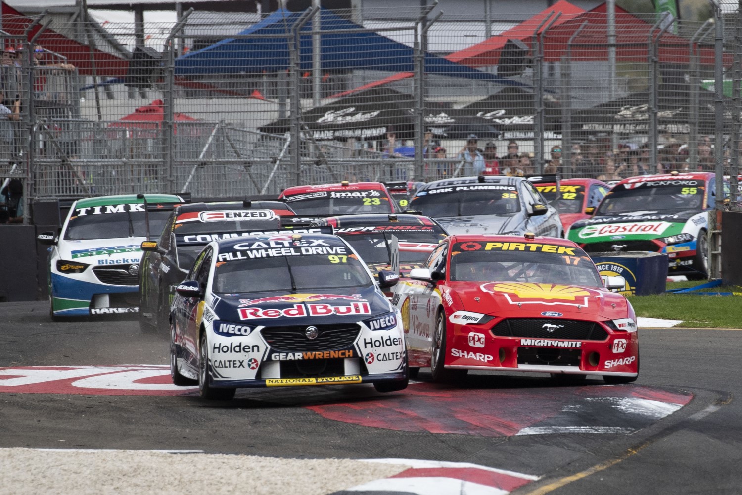 Front row cuts the chicane at the start