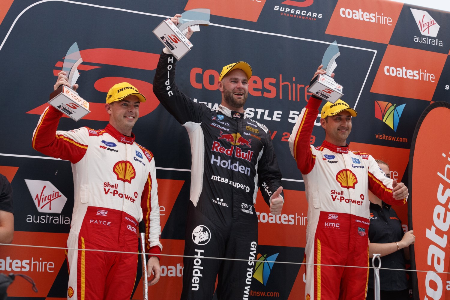 From left, McLaughlin, van Gisbergen and Coulthard