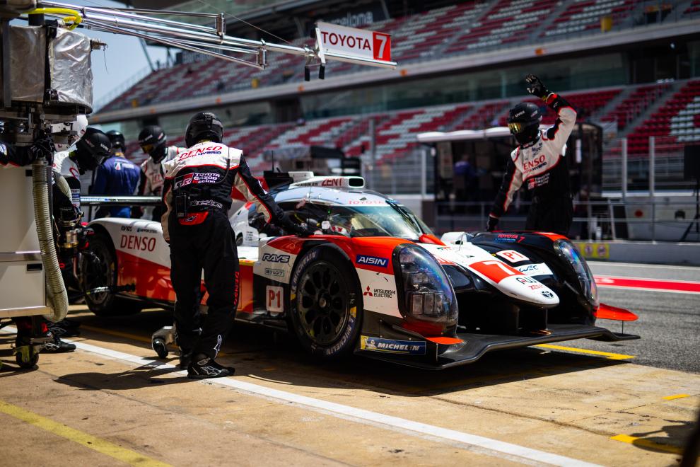 The #7 Toyota in Barcelona pits