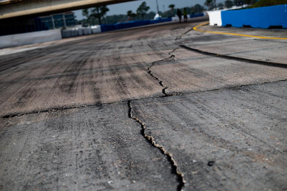 Cracks in the Sebring surface will soon swallow a race car