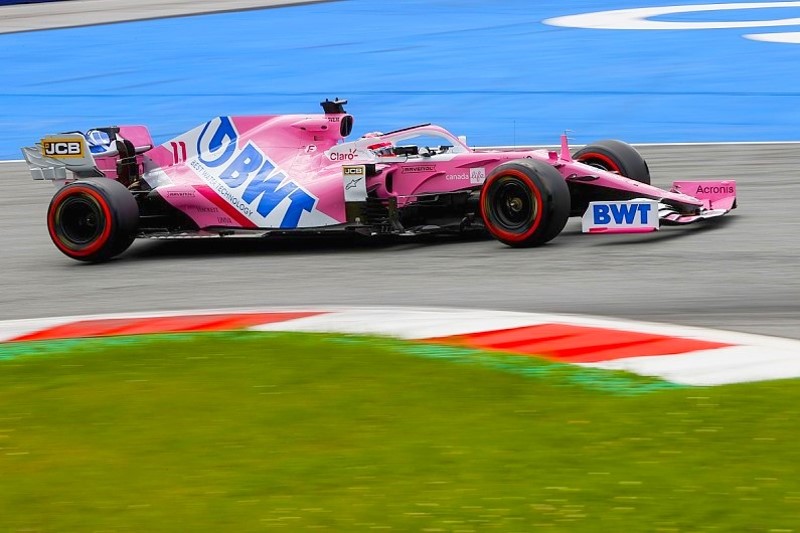 Sergio Perez in the 'pink' Mercedes