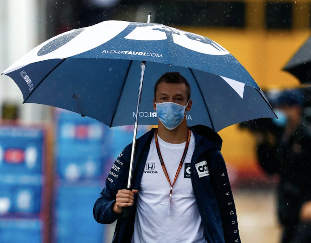It could be that the only thing Daniel Kvyat will be driving today is an umbrella.
