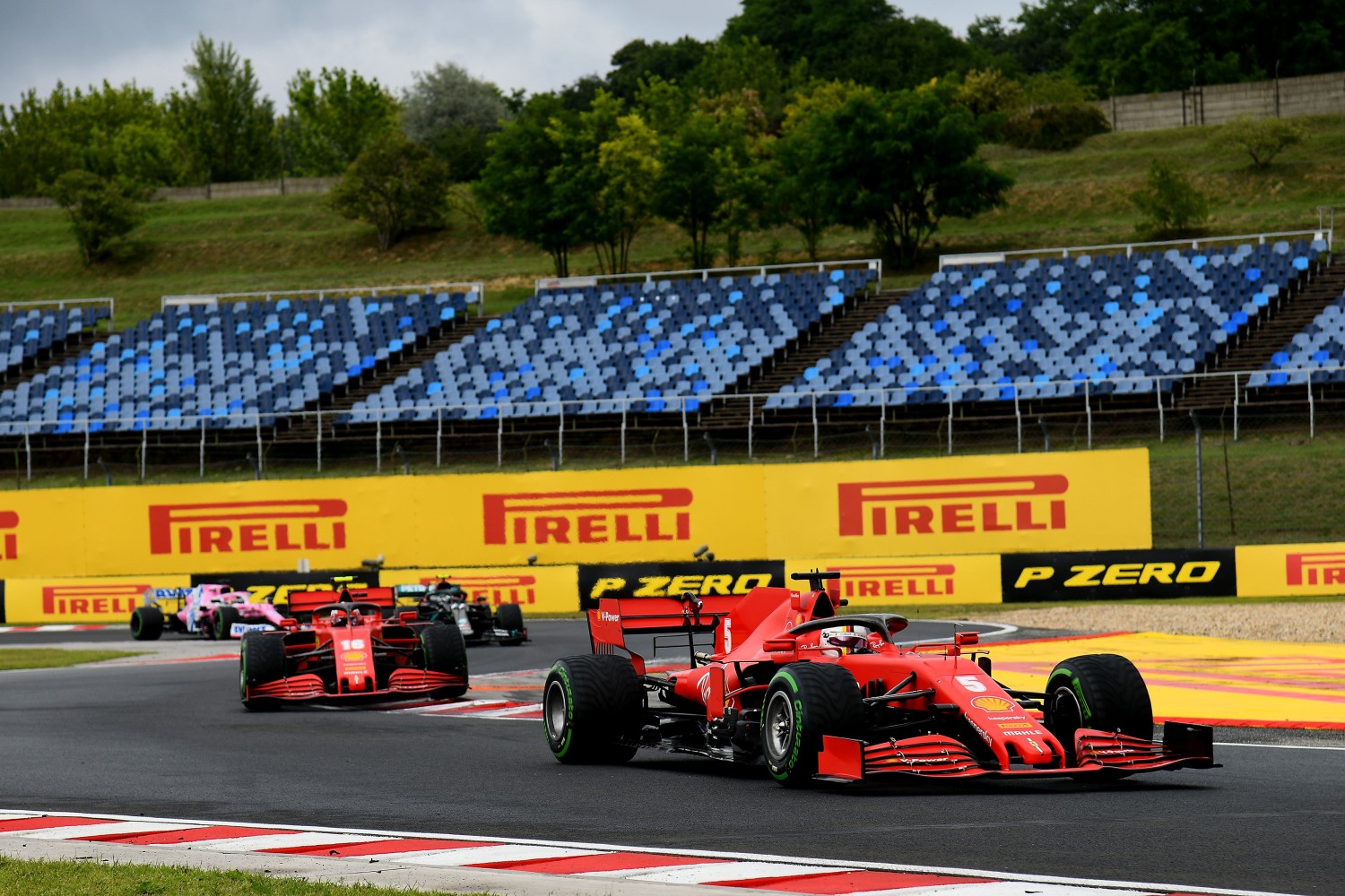 Vettel leads Leclerc. By race end he was nearly 1/2 lap ahead of him