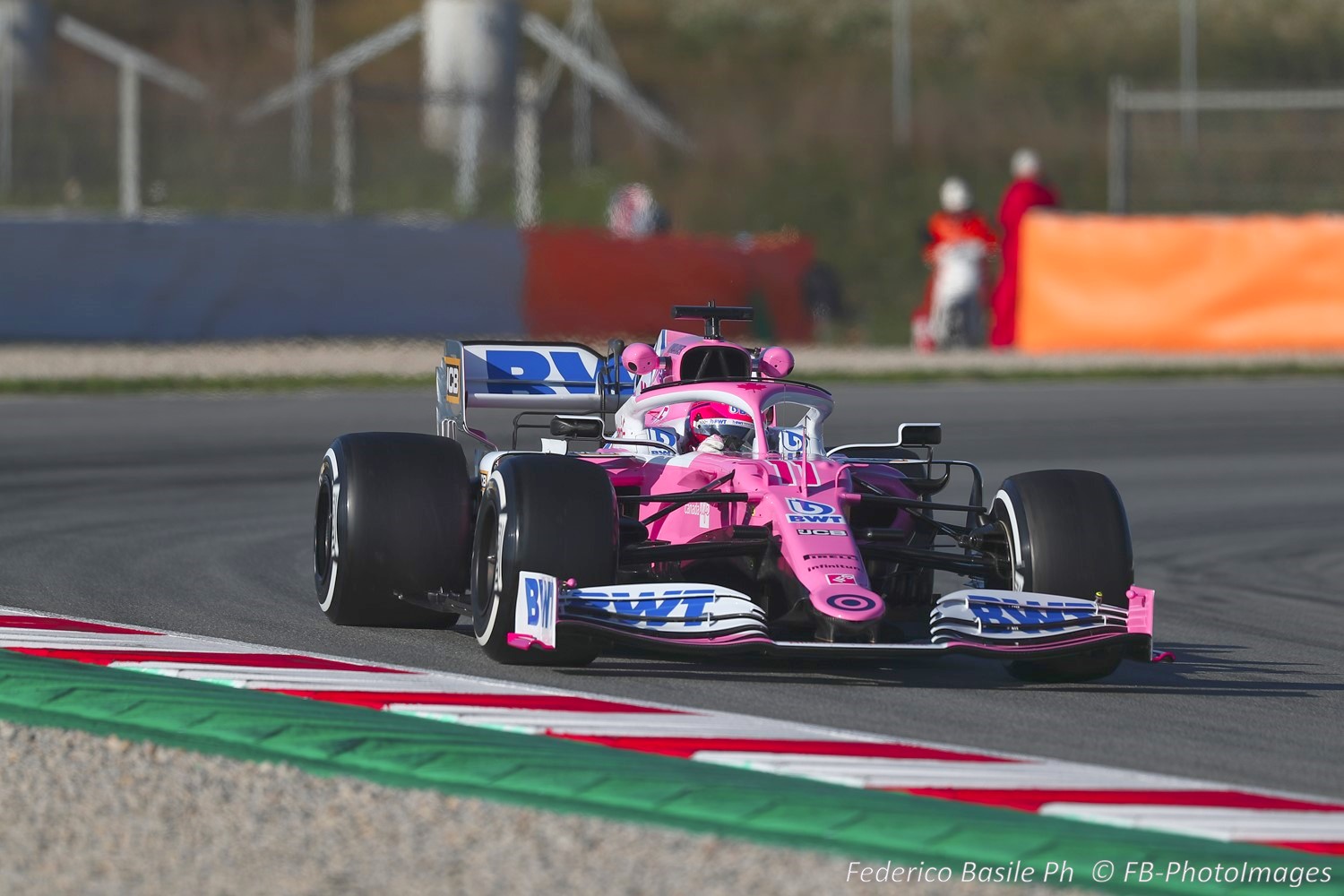 Sergio Perez in the pink Mercedes Thursday