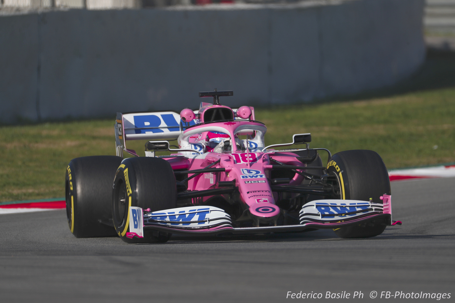 Lance Stroll in the pink Mercedes