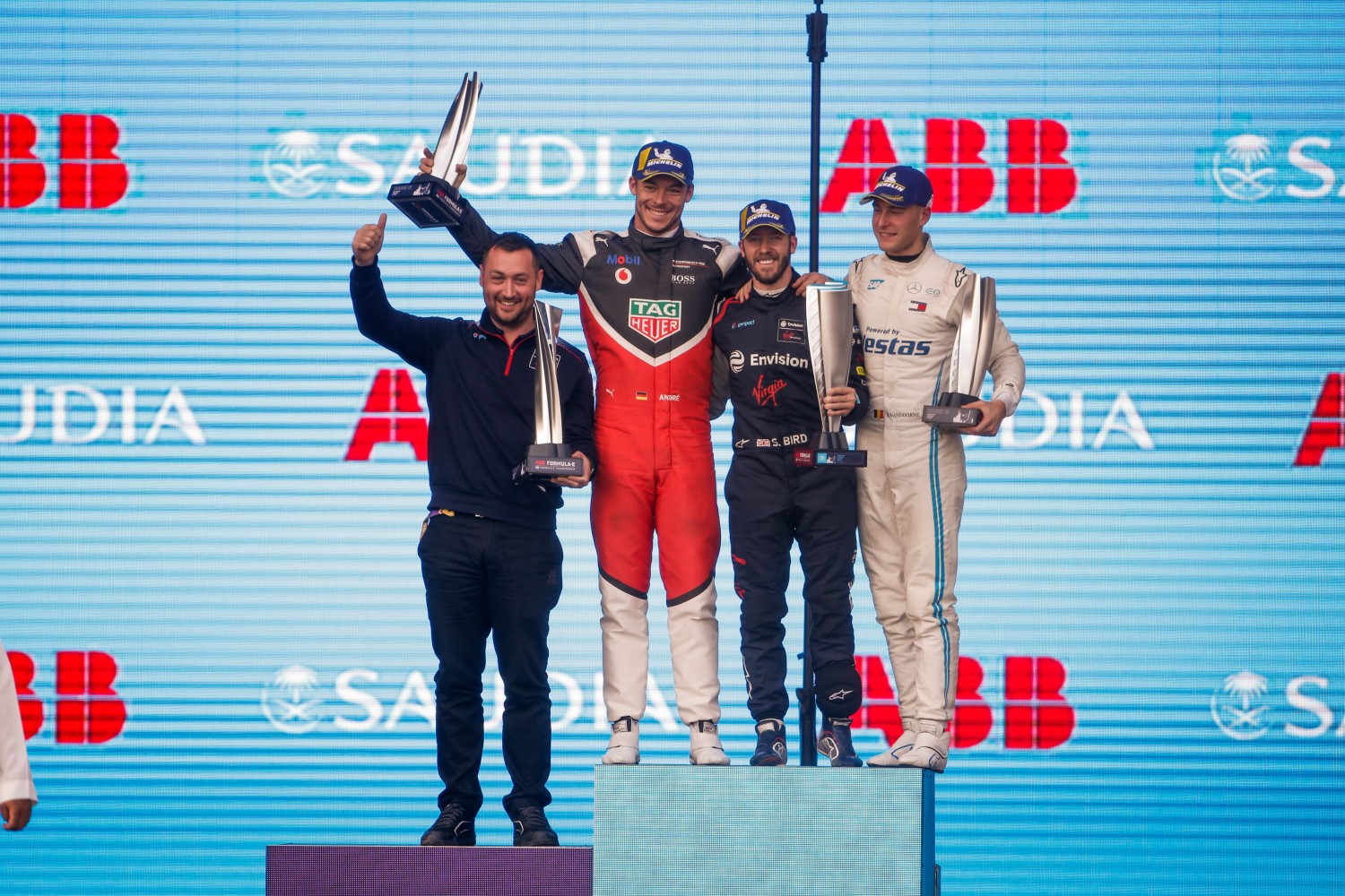 From left Wehrlein, Bird and Vandoorne