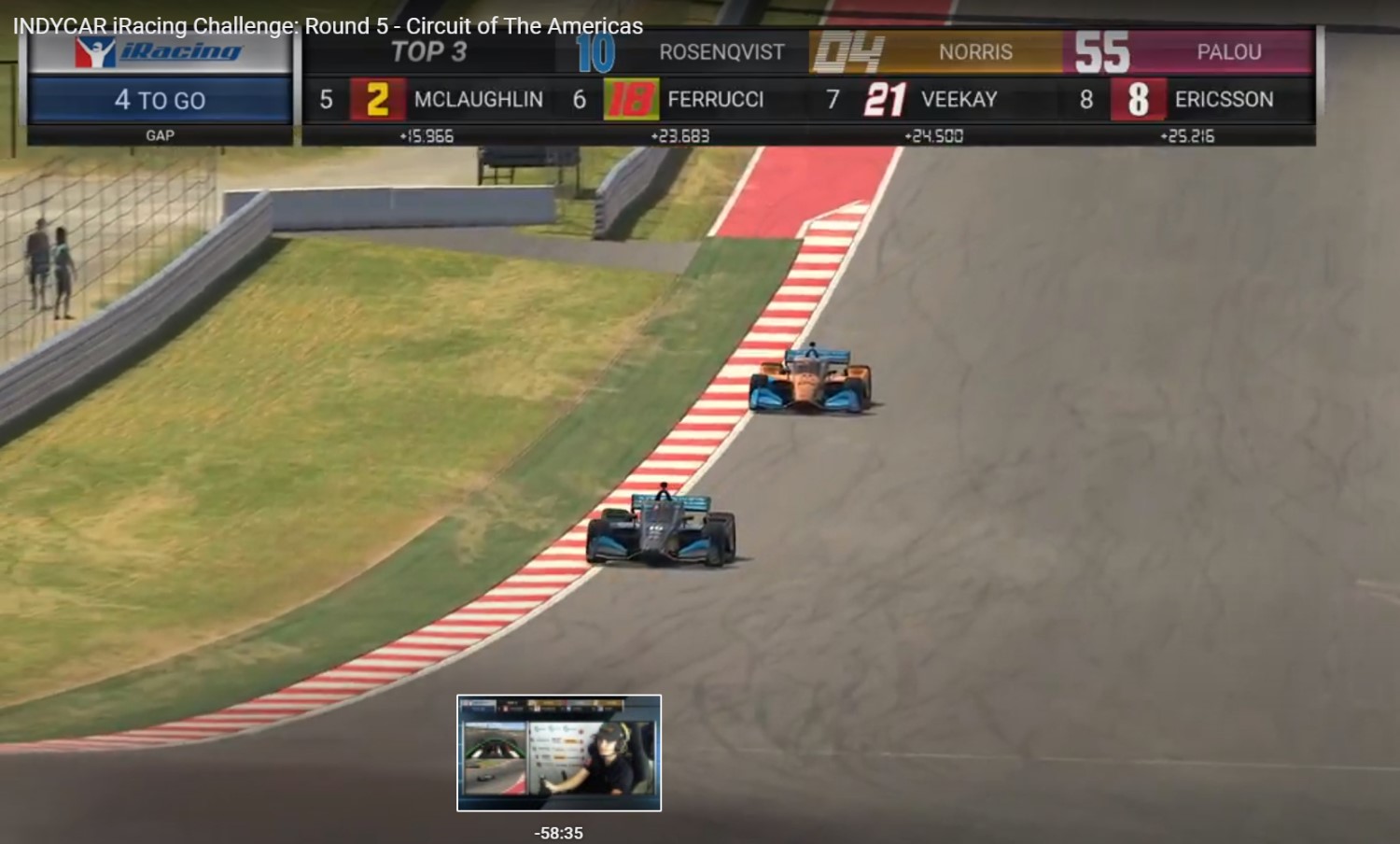 Norris chases Rosenqvist, who choked and spun out of the lead 