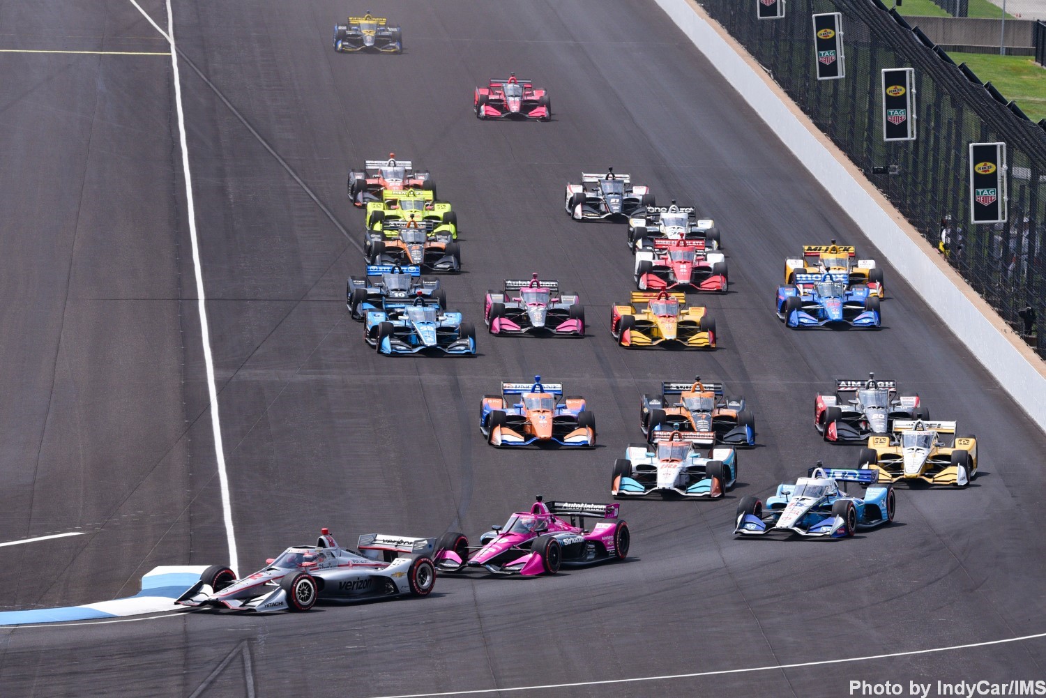 Will Power led from pole but got screwed by IndyCar's idiotic closed pits rule.