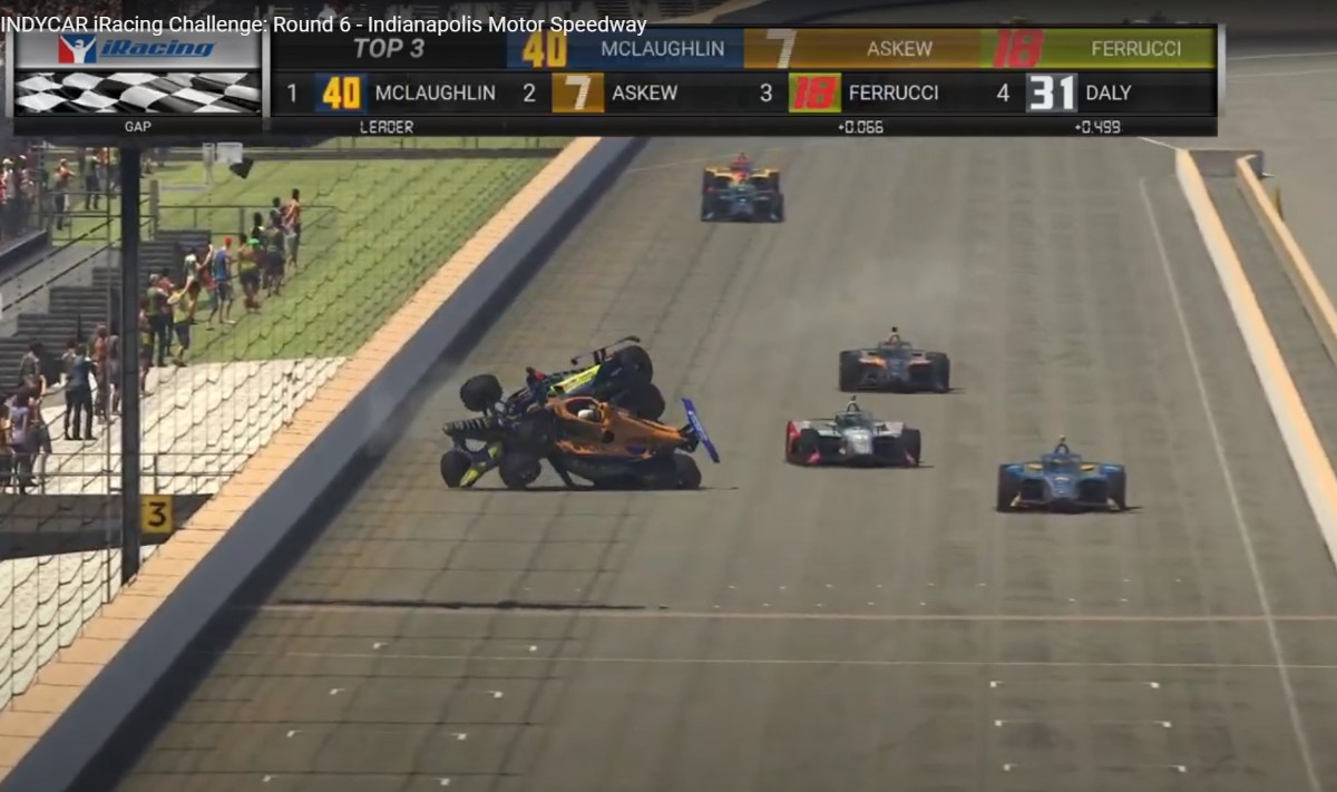 Ferrucci could be in as much trouble as Pagenaud - swerving to take out Askew in the run to the line