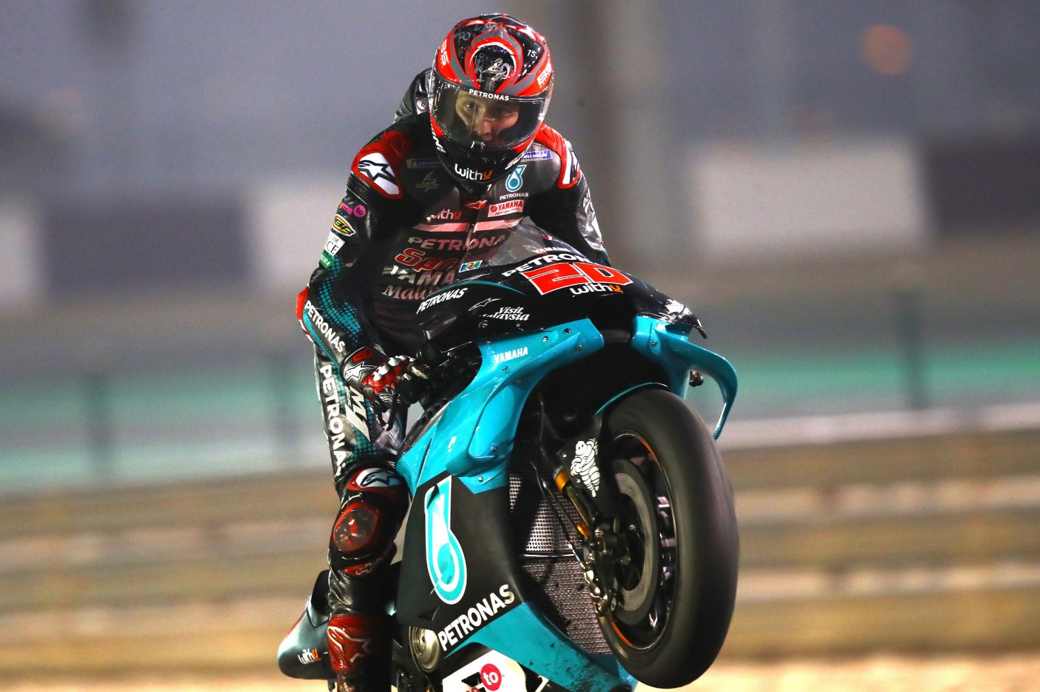 Quartararo pops a wheelie in Qatar testing
