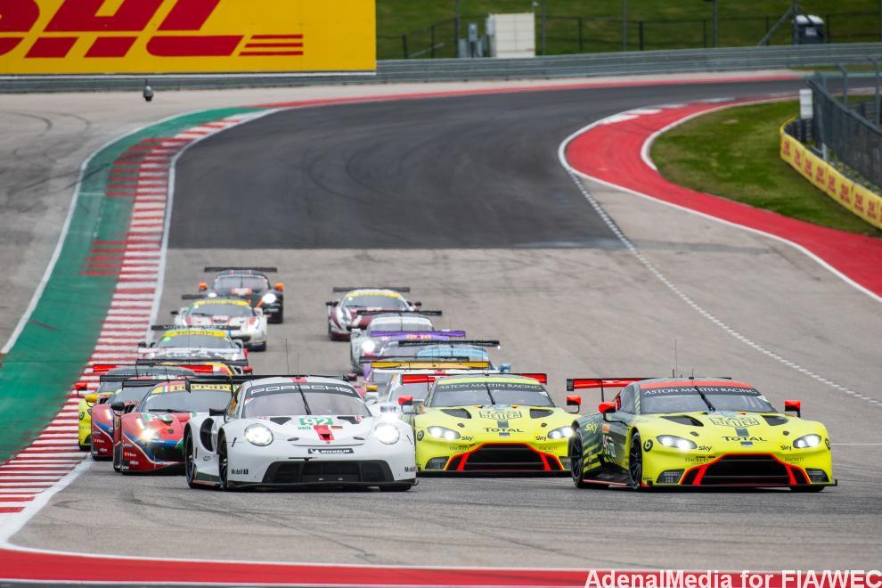LMGTE winner #95 Aston Martin leads their group at the start