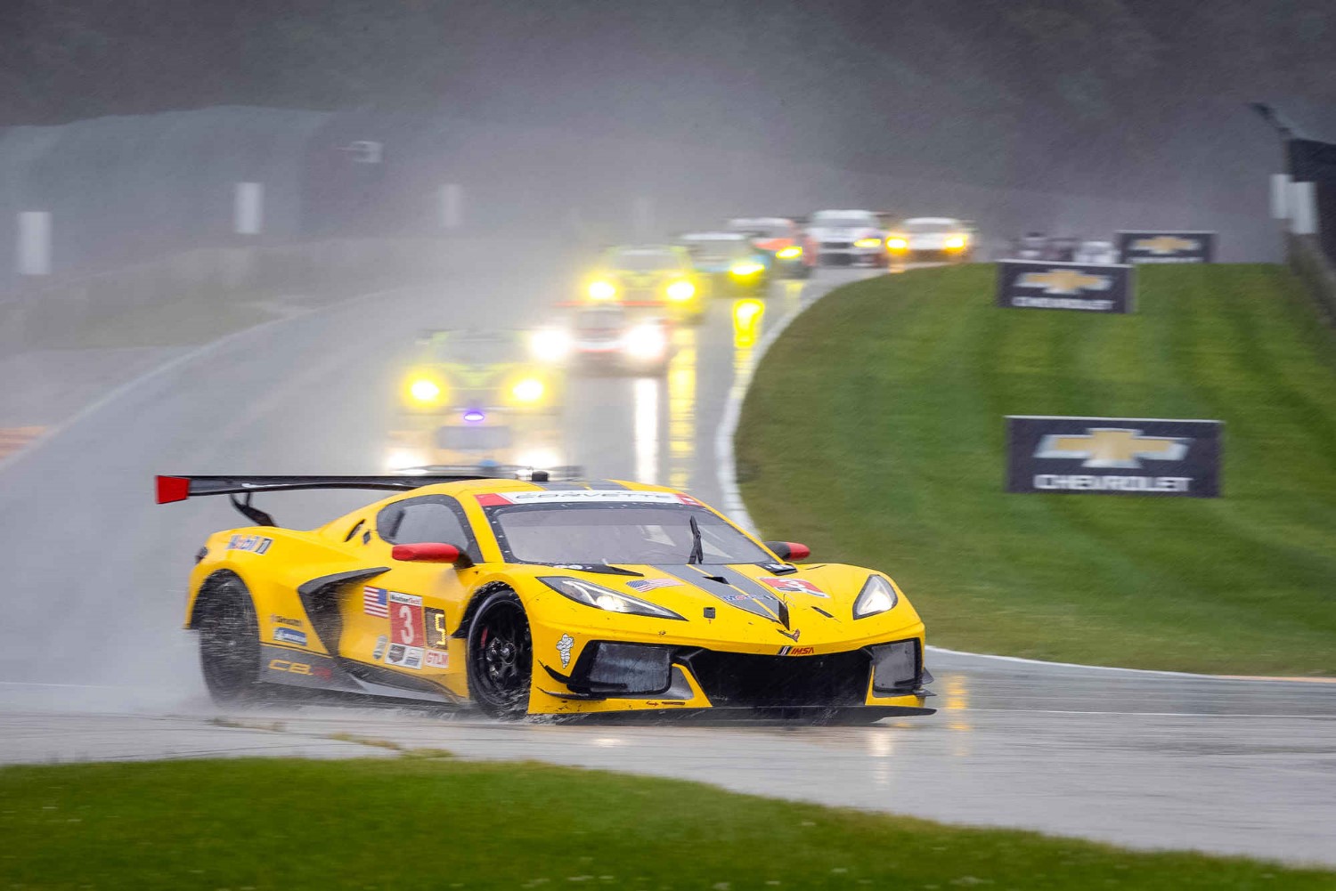 #3 Corvette leading GTLM in the rain