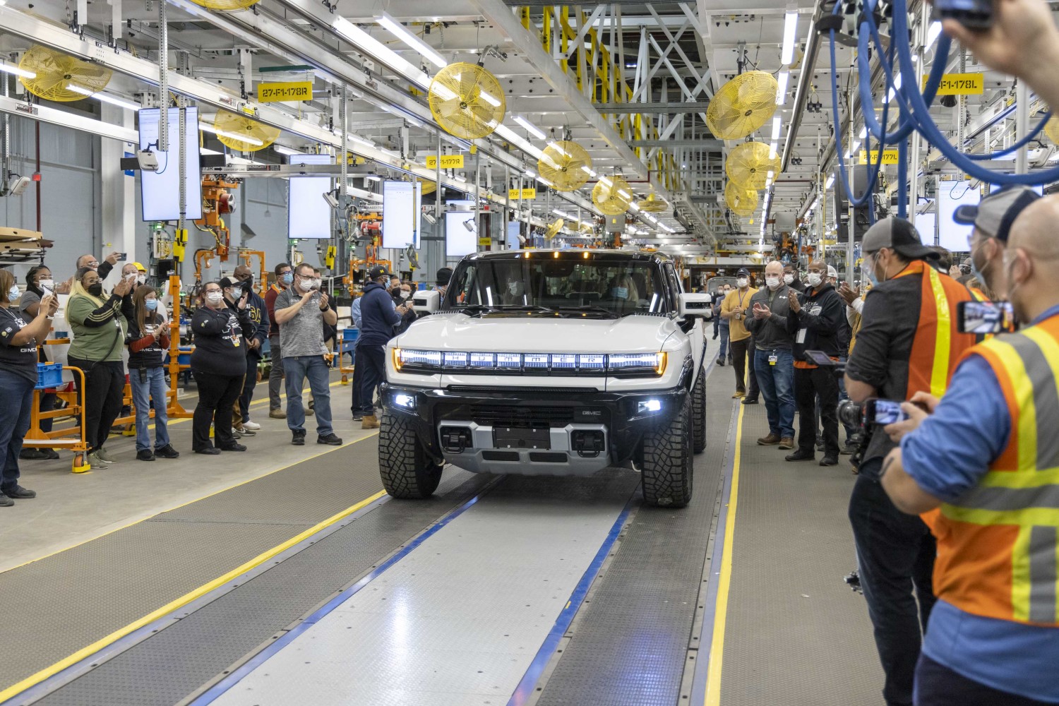 The first 2022 GMC HUMMER EV Pickup Edition 1 exits Factory ZERO in Detroit and Hamtramck, Michigan. VIN 001 was auctioned in March 2021 at the Barrett-Jackson Scottsdale auction for $2.5 million to benefit the Tunnel to Towers Foundation. (Photo by Jeffrey Sauger for General Motors)