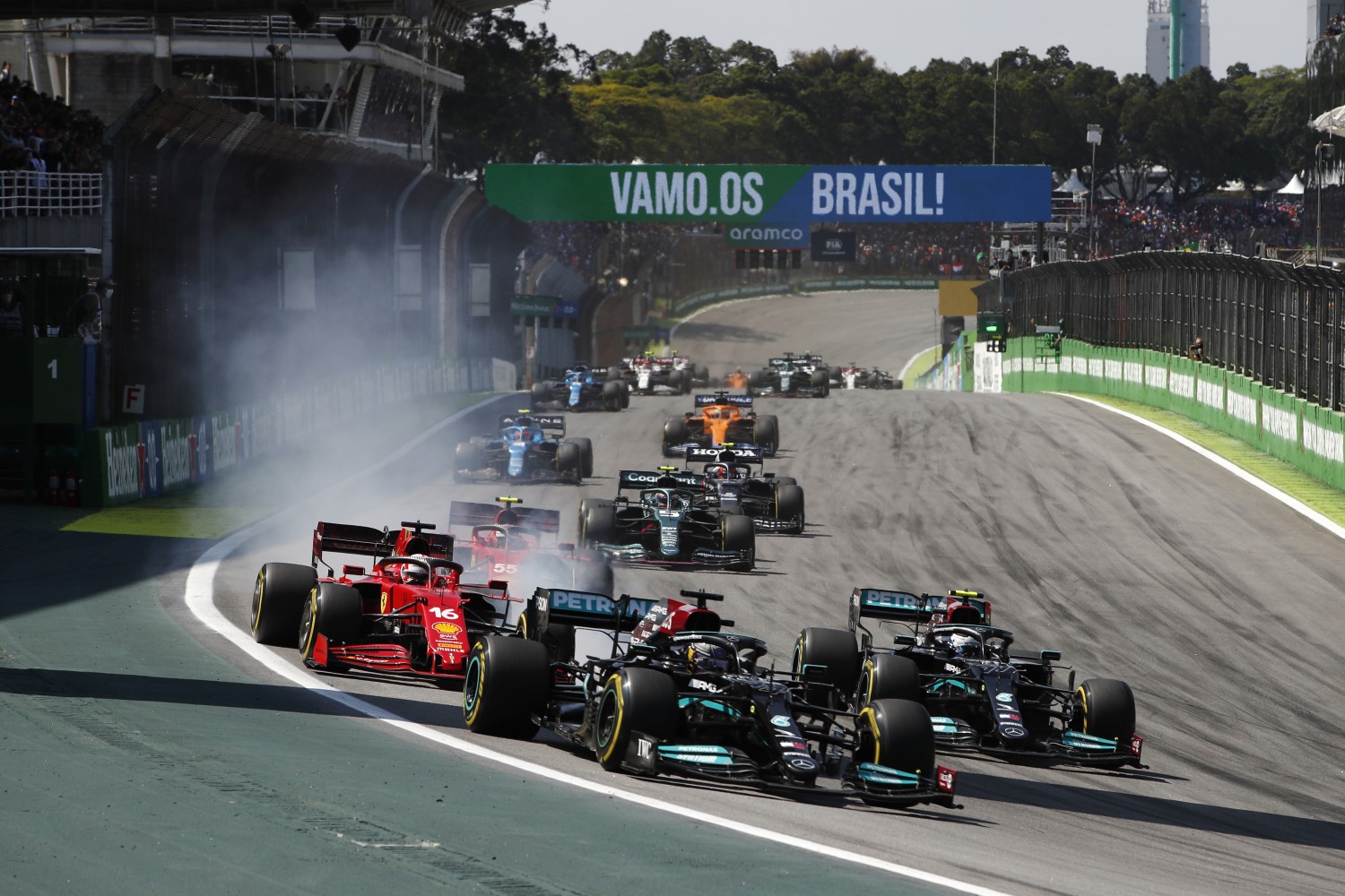 2021 In Brazil both Mercedes passed the Ferraris on the straights like they were parked. - LAT Images