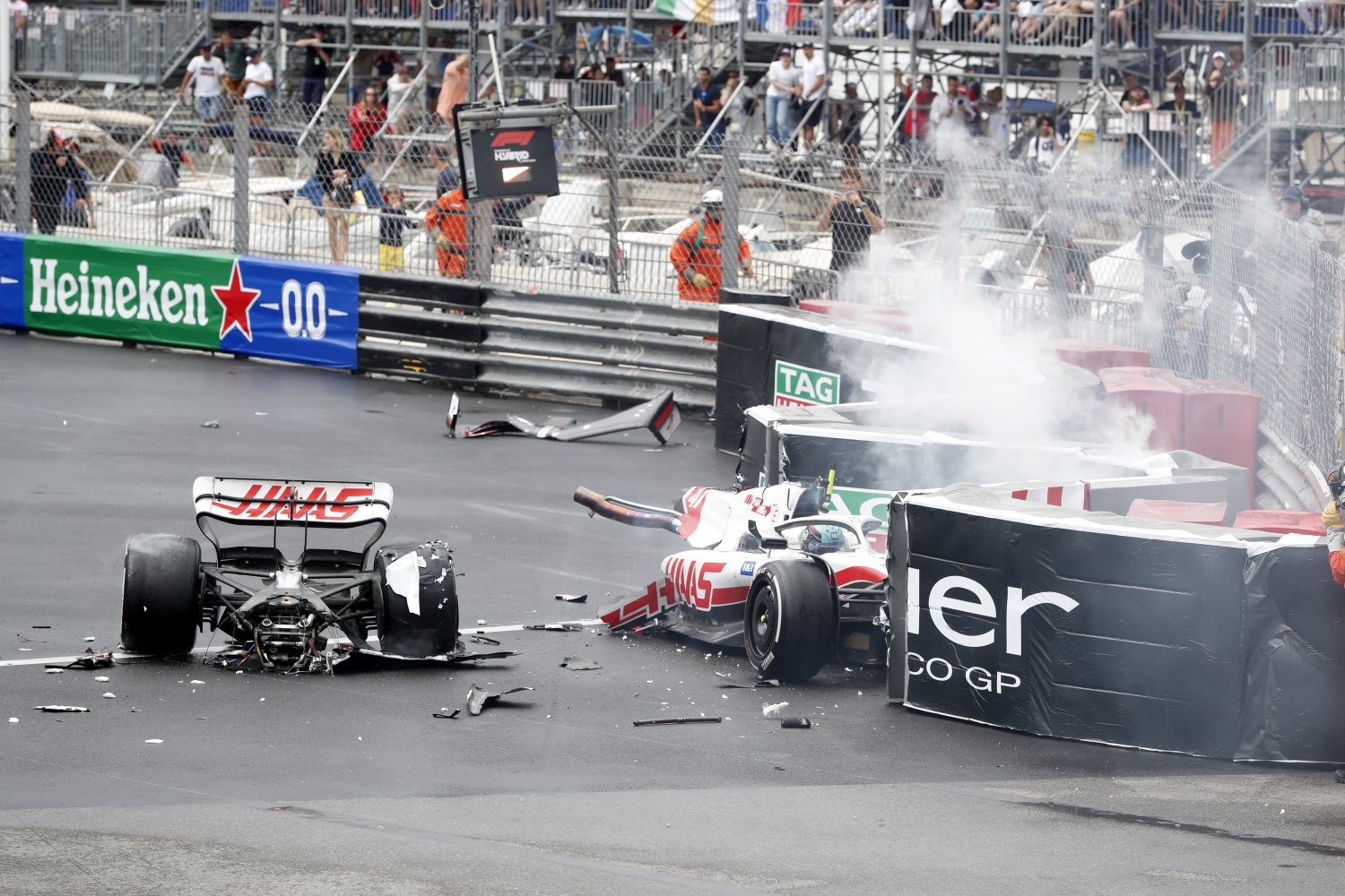 Mick Schumacher, Haas VF-22 crash during the Monaco GP at Circuit de Monaco on Sunday May 29, 2022 in Monte Carlo, Monaco. (Photo by Steven Tee / LAT Images for HAAS F1)