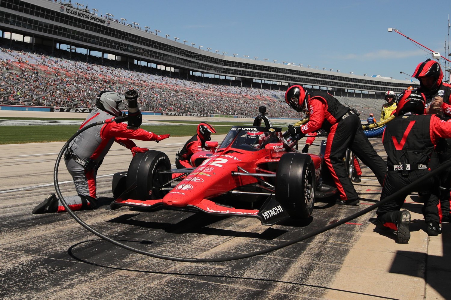 Will Power gets service during the Xpel 375 at Texas Motor Speedway. Media Credit: Penske Entertainment