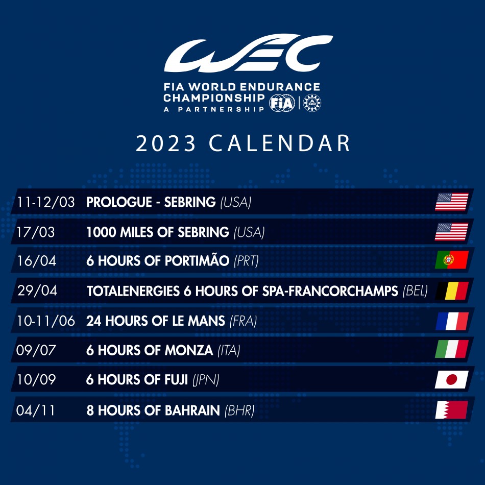 WEC FIA approves 2023 calendar