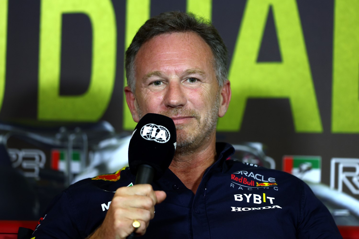 Red Bull Racing Team Principal Christian Horner attends the Drivers Press Conference during practice ahead of the F1 Grand Prix of Abu Dhabi at Yas Marina Circuit on November 24, 2023 in Abu Dhabi, United Arab Emirates. (Photo by Clive Rose/Getty Images) // Getty Images / Red Bull Content Pool