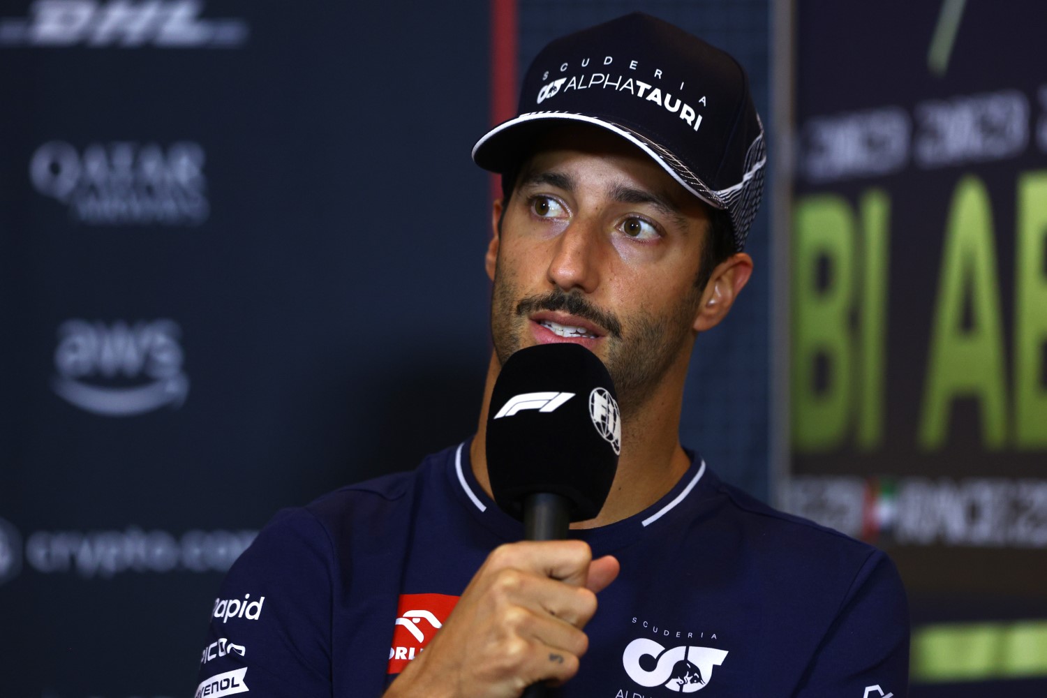 Daniel Ricciardo of Australia and Scuderia AlphaTauri attends the Drivers Press Conference during previews ahead of the F1 Grand Prix of Abu Dhabi at Yas Marina Circuit on November 23, 2023 in Abu Dhabi, United Arab Emirates. (Photo by Clive Rose/Getty Images) // Getty Images / Red Bull Content Pool