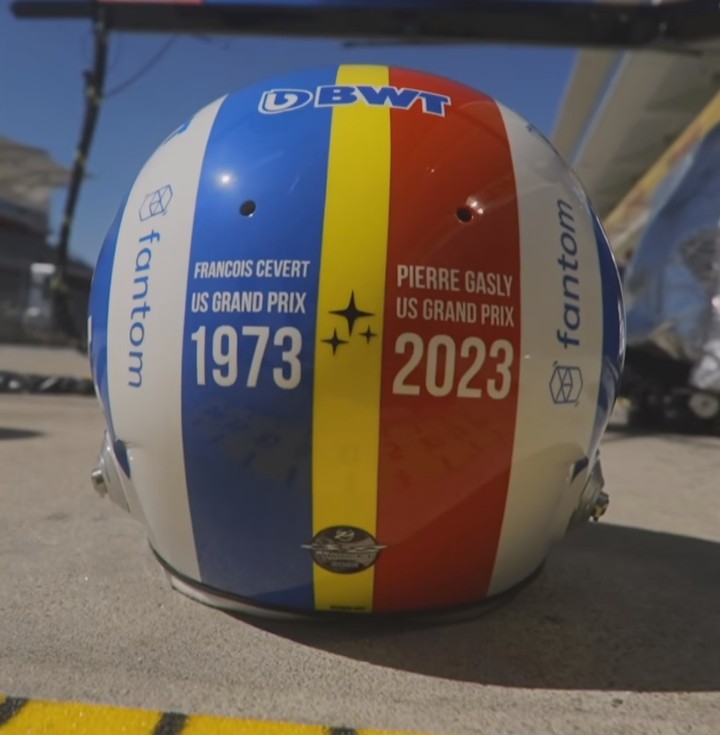 Pierre Gasly's Francois Cevert tribute helmet at 2023 USGP