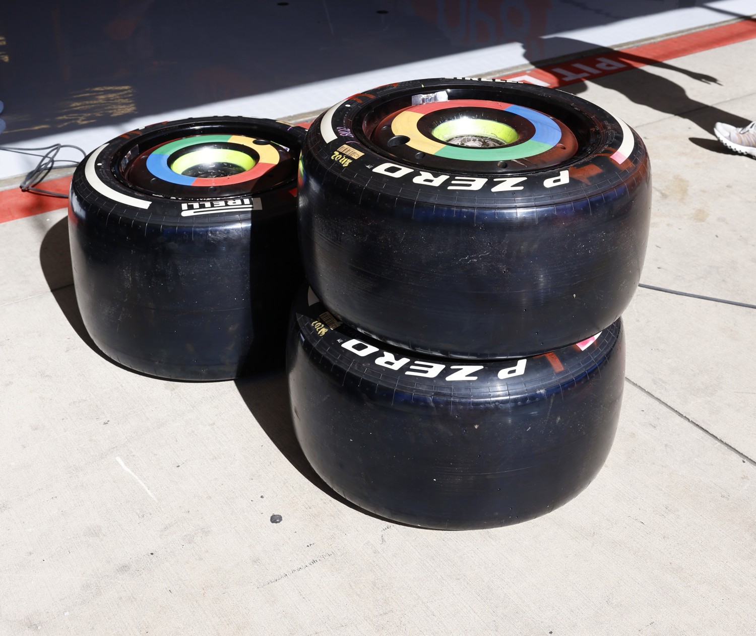 CIRCUIT OF THE AMERICAS, UNITED STATES OF AMERICA - OCTOBER 19: A stack of Pirelli P Zerohard tyres during the United States GP at Circuit of the Americas on Thursday October 19, 2023 in Austin, United States of America. (Photo by Steven Tee / LAT Images)