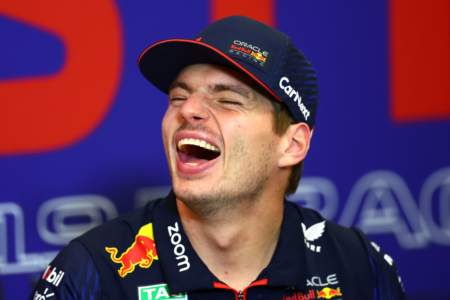 Laughing at the BS rumors. Max Verstappen of the Netherlands and Oracle Red Bull Racing attends the Drivers Press Conference during previews ahead of the F1 Grand Prix of United States at Circuit of The Americas on October 19, 2023 in Austin, Texas. (Photo by Dan Istitene/Getty Images) // Getty Images / Red Bull Content Pool