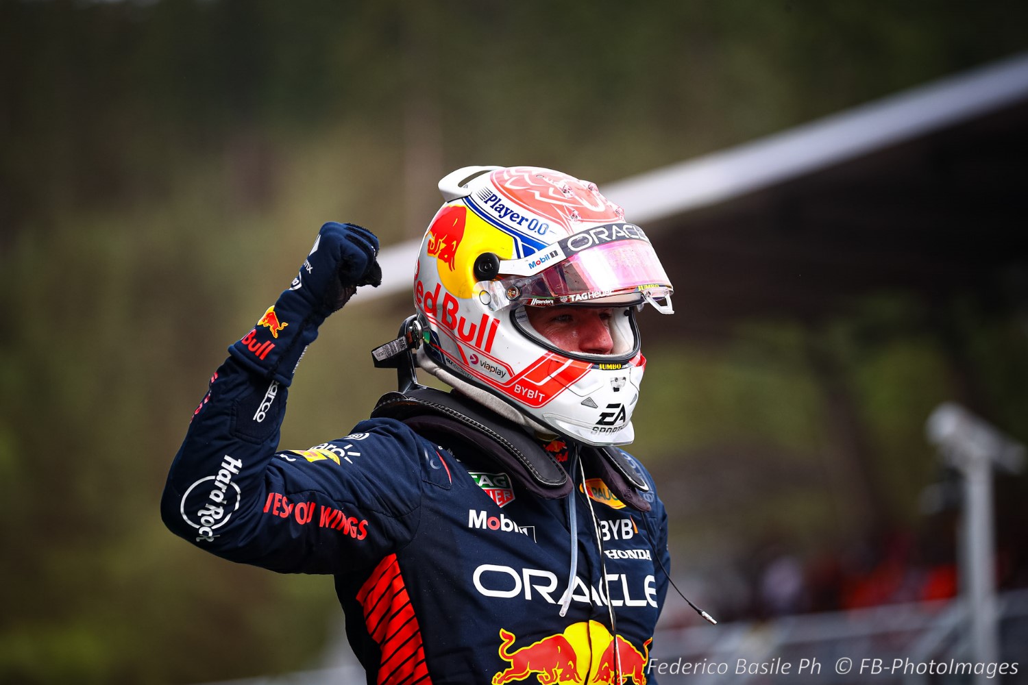 #1 Max Verstappen (NED) Red Bull Racing Honda celebrating the winning during the Austrian GP, Spielberg 29 June-2 July 2023 at the RedBull Ring, Formula 1 World championship 2023.