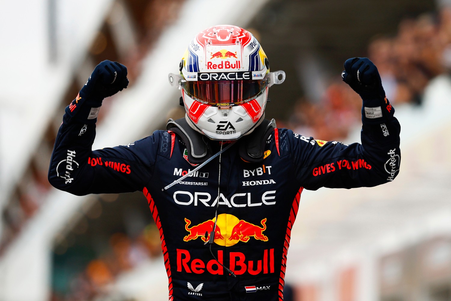 2023 Canadian GP Race winner Max Verstappen of the Netherlands and Oracle Red Bull Racing celebrates in parc ferme during the F1 Grand Prix of Canada at Circuit Gilles Villeneuve on June 18, 2023 in Montreal, Quebec. (Photo by Jared C. Tilton/Getty Images) // Getty Images / Red Bull Content Pool
