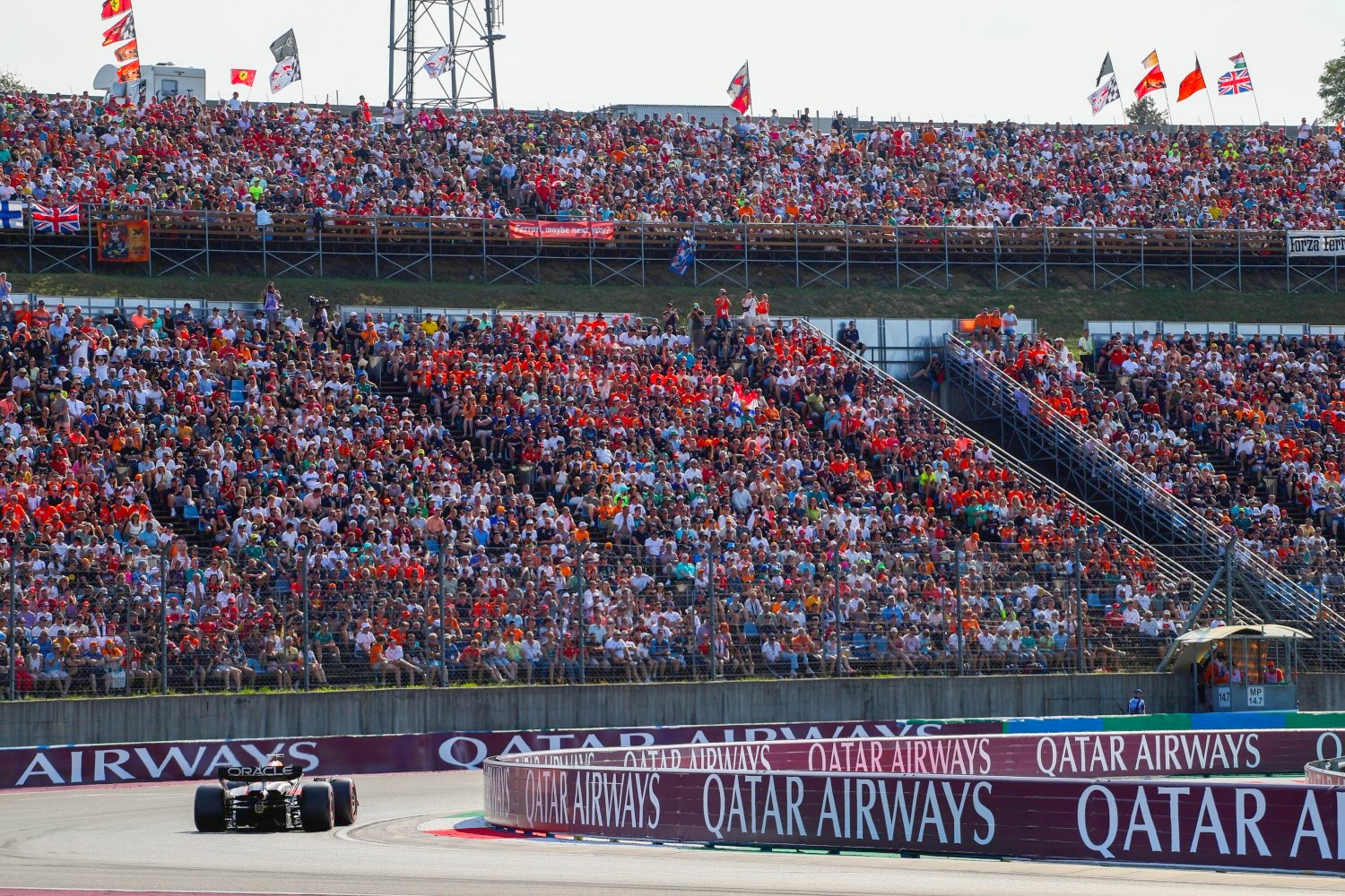 Before a huge crowd - Max Verstappen of Red Bull Racing and The Netherlands  during qualifying ahead of the F1 Grand Prix of Hungary at Hungaroring on July 22, 2023 in Budapest, Hungary. (Photo by Peter Fox/Getty Images) // Getty Images / Red Bull Content Pool