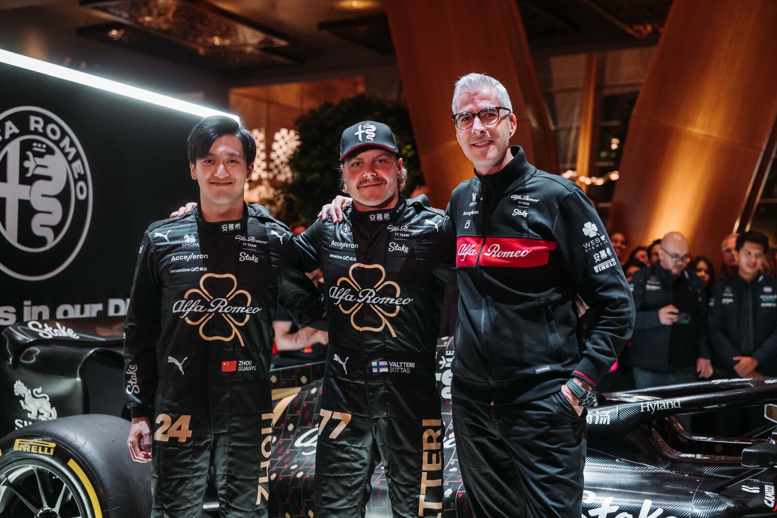 Zhou Guanyu, Valtteri Bottas and Alessandro Alunni Bravi