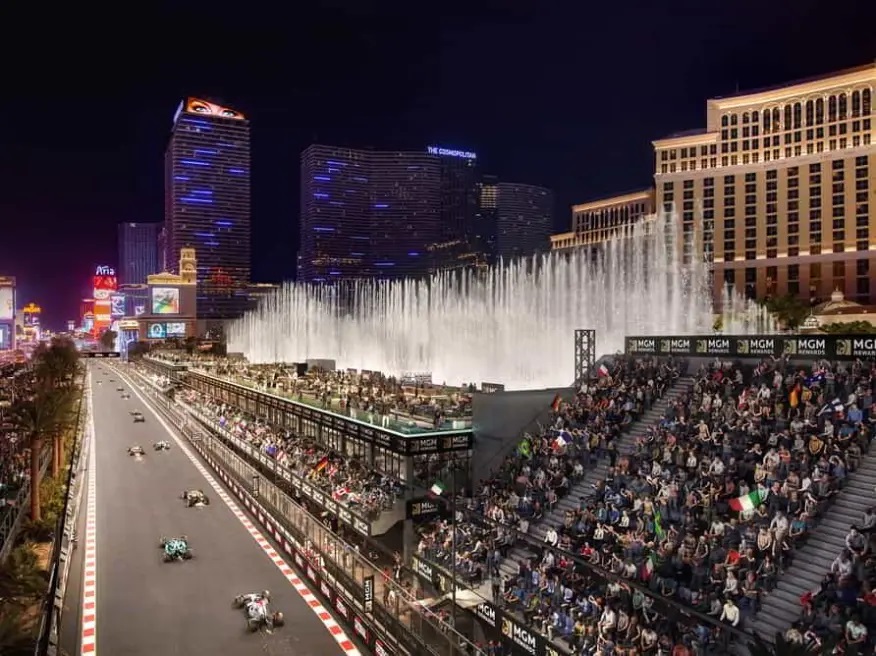 Artist rendering showing the MGM Bellagio Fountain Club structure for the Las Vegas F1 Grand Prix. (Image: MGM Resorts)