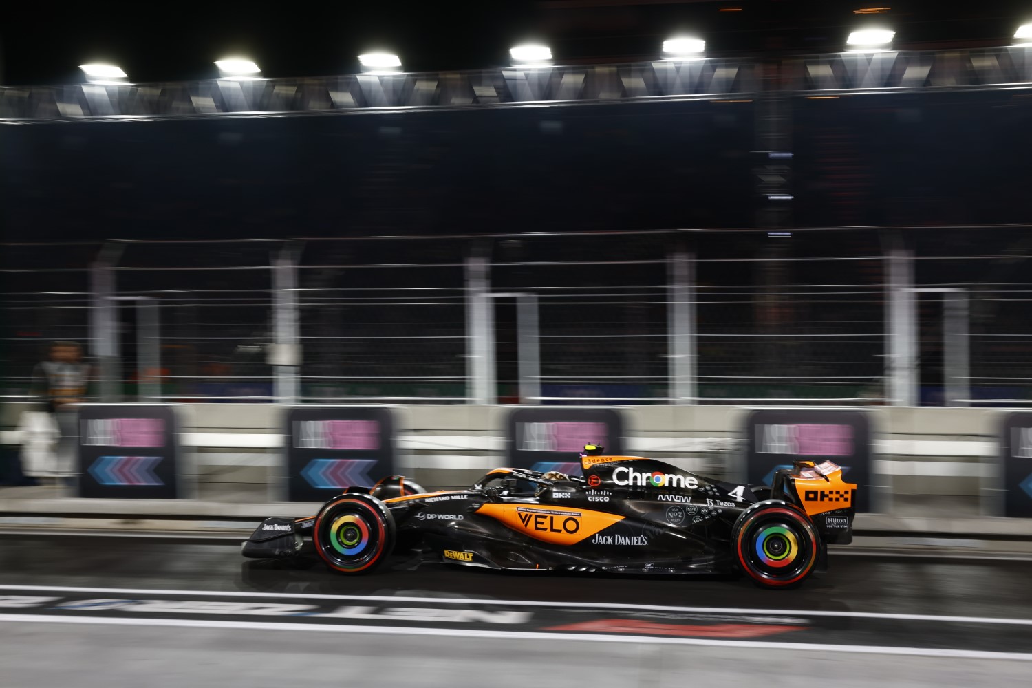 Lando Norris, McLaren MCL60 during the Las Vegas GP at Streets of Las Vegas on Friday November 17, 2023, United States of America. (Photo by Sam Bloxham / LAT Images)