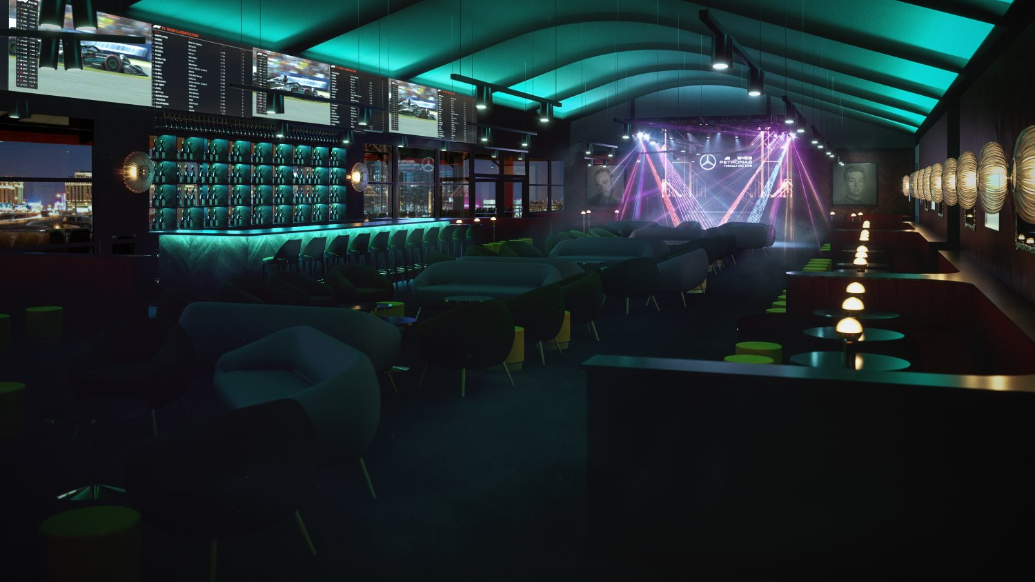 Rendering of Mercedes F1 Hospitality Suite