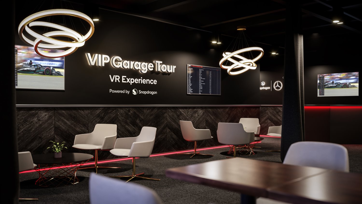 Rendering of Mercedes F1 Hospitality Suite