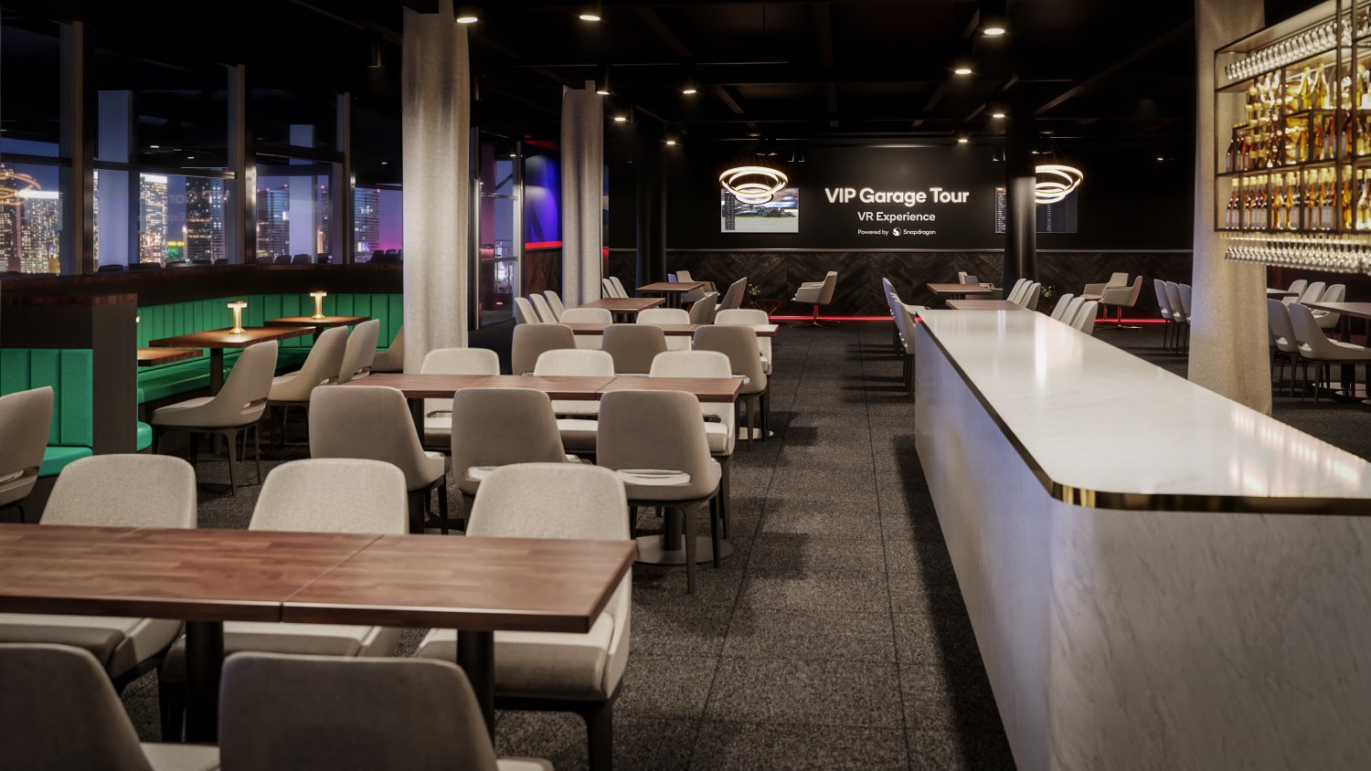 Rendering of Mercedes F1 Hospitality Suite