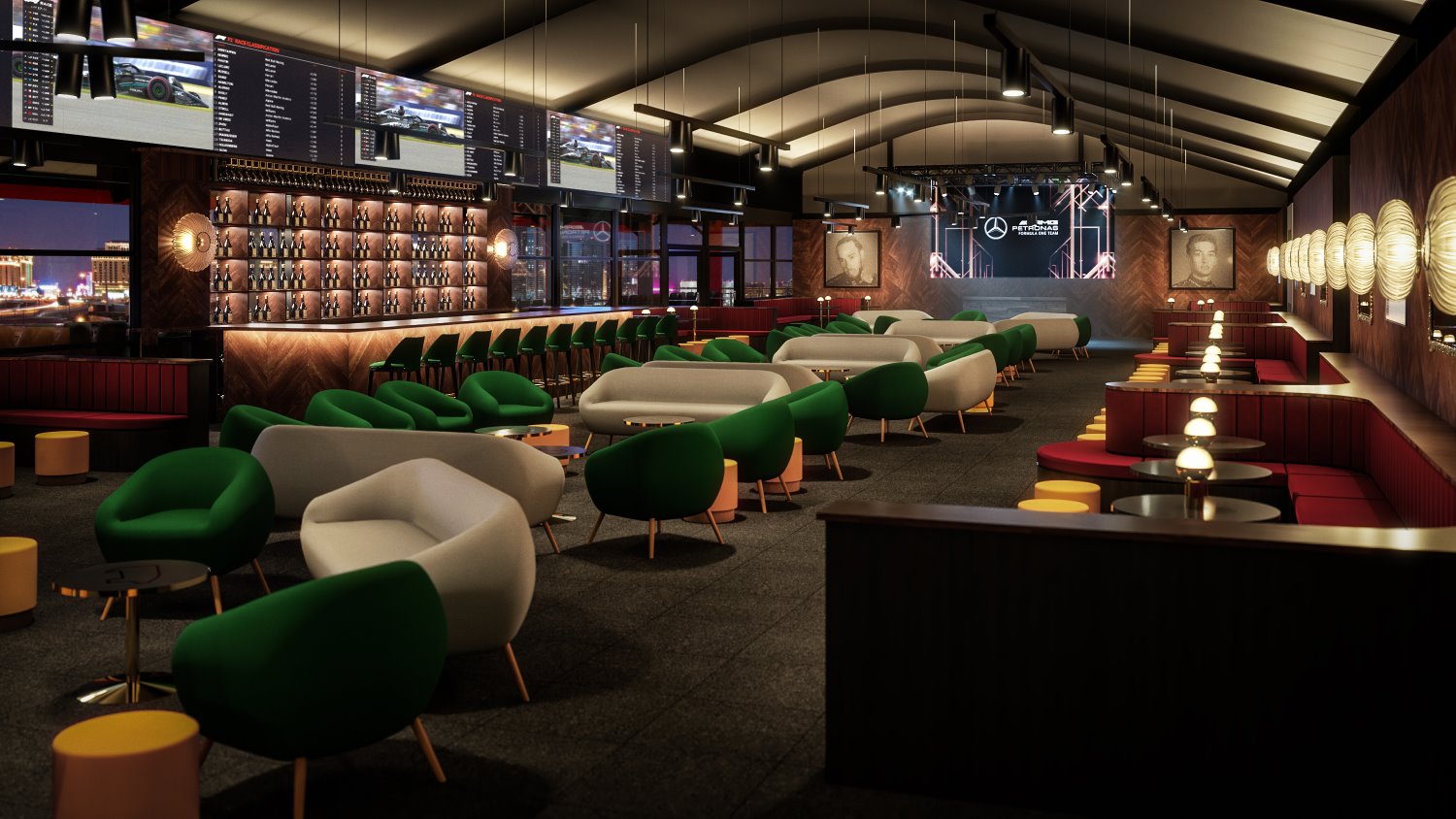 Rendering of Mercedes F1 Hospitality Suite