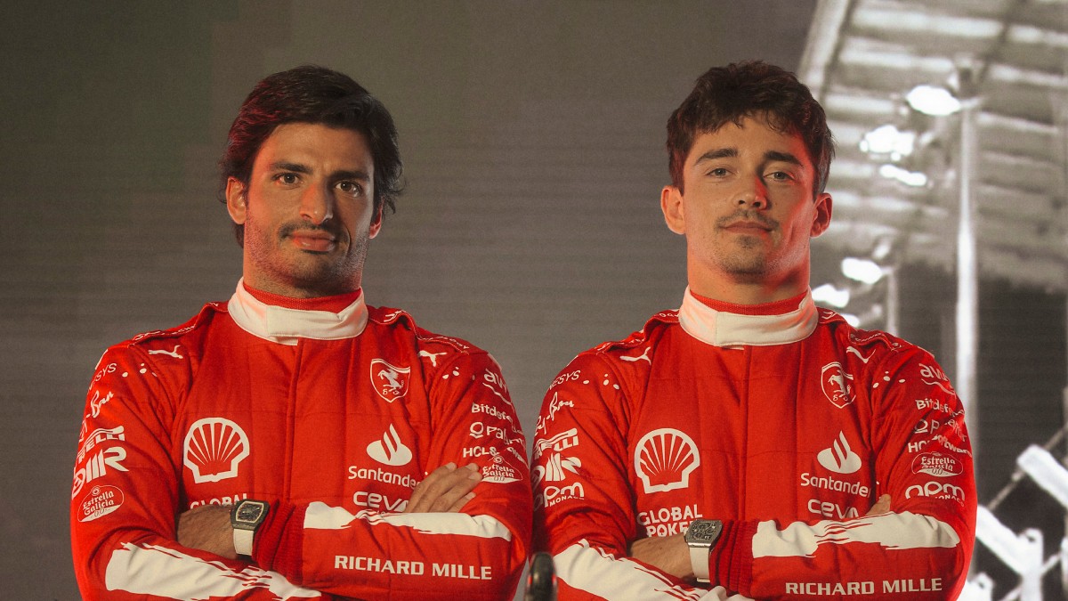 Carlos Sainz Jr. and Charles Leclerc sport their new driving suits for the Las Vegas GP
