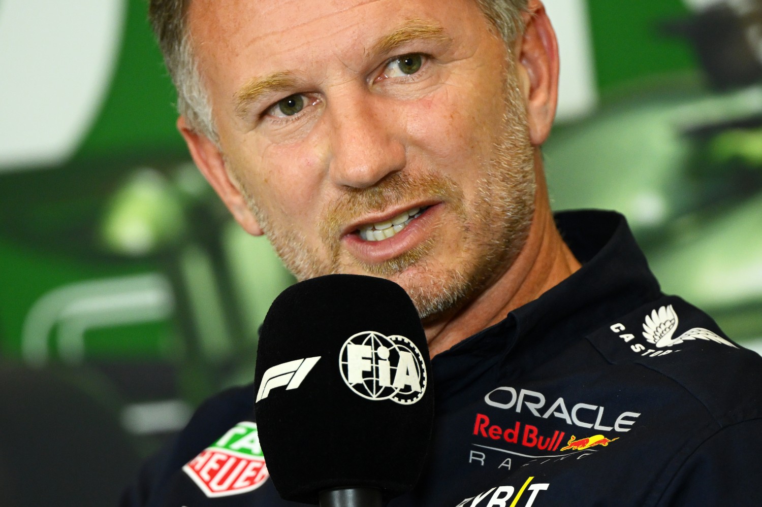 Red Bull Racing Team Principal Christian Horner attends the Team Principals Press Conference during practice ahead of the F1 Grand Prix of Mexico at Autodromo Hermanos Rodriguez on October 27, 2023 in Mexico City, Mexico. (Photo by Clive Mason/Getty Images)