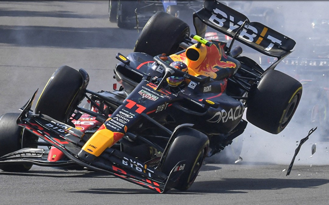 Sergio Perez collides with Charles Leclerc