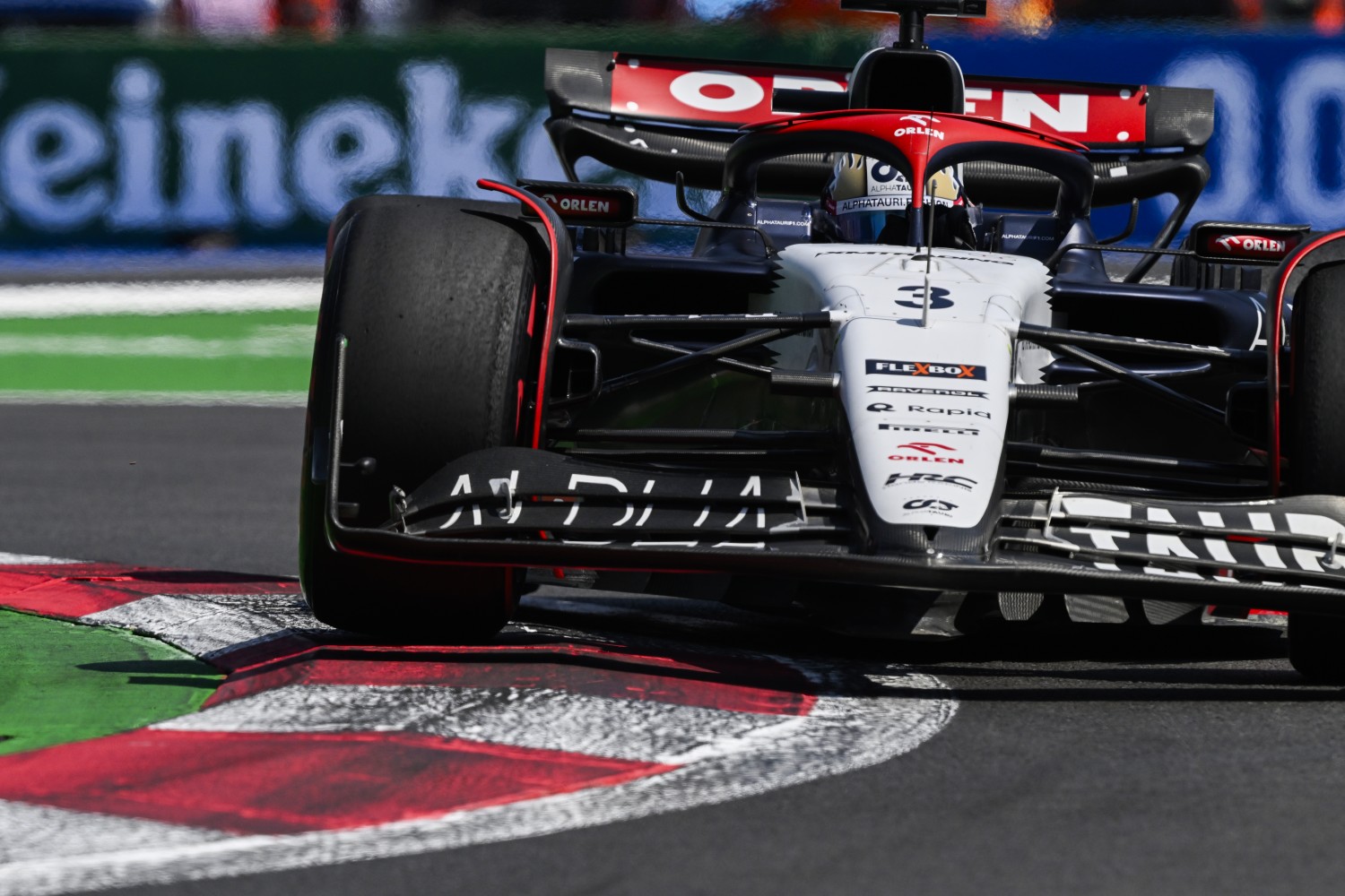 Daniel Ricciardo of Australia driving the (3) Scuderia AlphaTauri AT04 on track during final practice ahead of the F1 Grand Prix of Mexico at Autodromo Hermanos Rodriguez on October 28, 2023 in Mexico City, Mexico. (Photo by Rudy Carezzevoli/Getty Images)