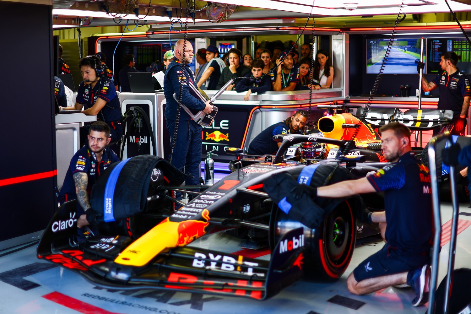 Max Verstappen of the Netherlands and Oracle Red Bull Racing waits to leave the garage during qualifying ahead of the F1 Grand Prix of Mexico at Autodromo Hermanos Rodriguez on October 28, 2023 in Mexico City, Mexico. (Photo by Mark Thompson/Getty Images)