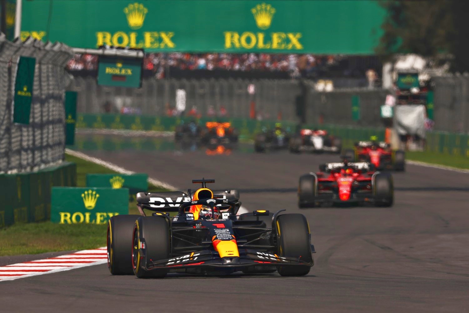 Max Verstappen of the Netherlands driving the (1) Oracle Red Bull Racing RB19 on track during the F1 Grand Prix of Mexico at Autodromo Hermanos Rodriguez on October 29, 2023 in Mexico City, Mexico. (Photo by Jared C. Tilton/Getty Images) // Getty Images / Red Bull Content Pool