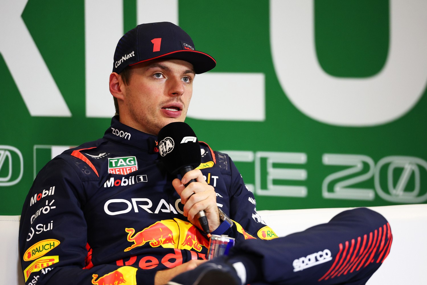 Third placed qualifier Max Verstappen of the Netherlands and Oracle Red Bull Racing talks to the media in a press conference after qualifying ahead of the F1 Grand Prix of Mexico at Autodromo Hermanos Rodriguez on October 28, 2023 in Mexico City, Mexico. (Photo by Jared C. Tilton/Getty Images)