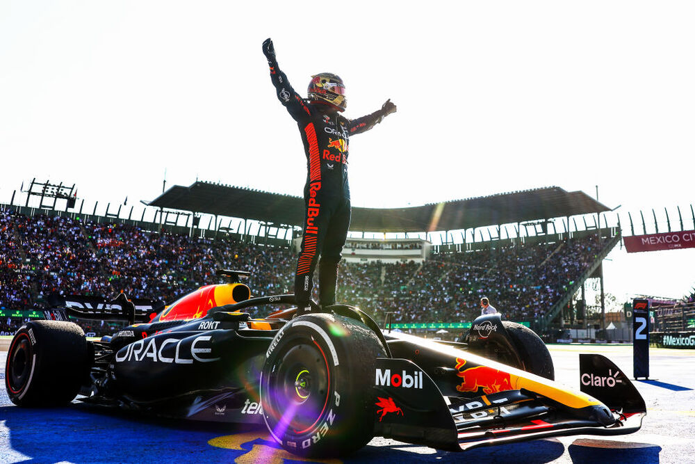 Race winner Max Verstappen relishes the cheers from the crowd.